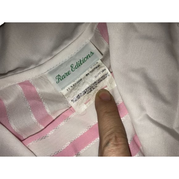 Vintage Girls Dress - Pink and White Stripe Pattern with Ribbon and wide Foldove - Picture 5 of 9